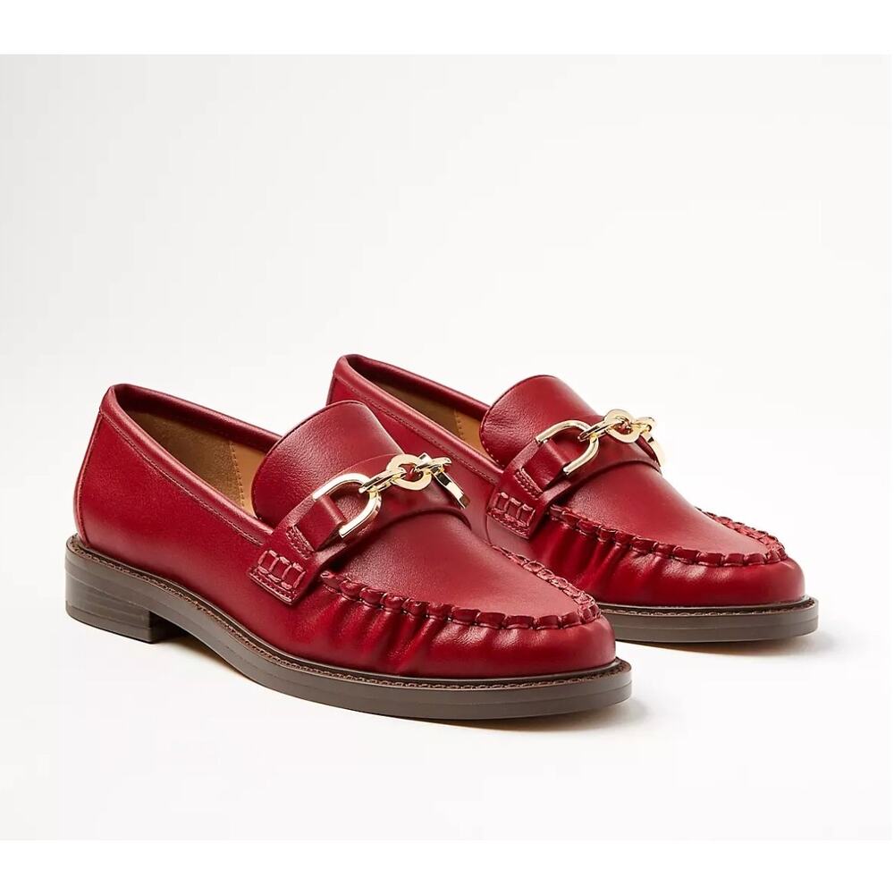 The Loft Chain‎ Loafers Shoes Red Gold Triple Chain Link Women's 9 Faux Leather